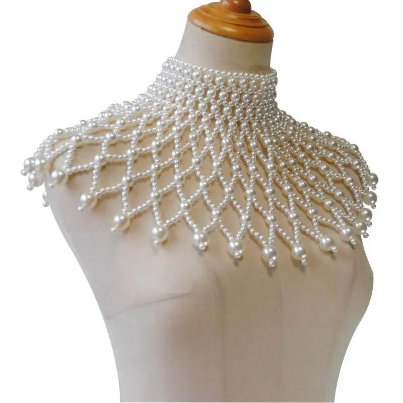 652F قلادة من اللؤلؤ الصناعي المتطور لتزيين الكتف للنساء، أغطية رأس للنادي والمهرجانات #4