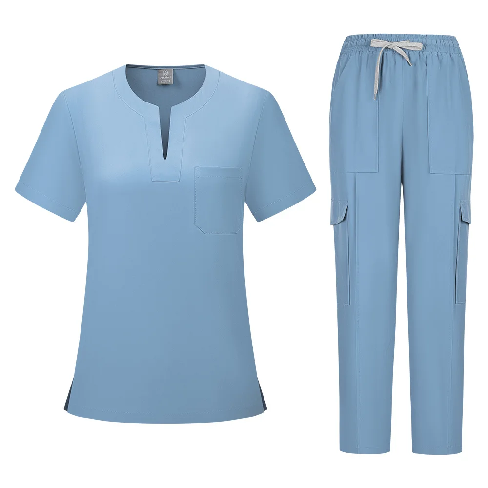 Hospital Nurse Scrub Set Women's V-neck Casual Top Pants Ensemble Work Uniform Handwashing Clothing Soft Velvet Material