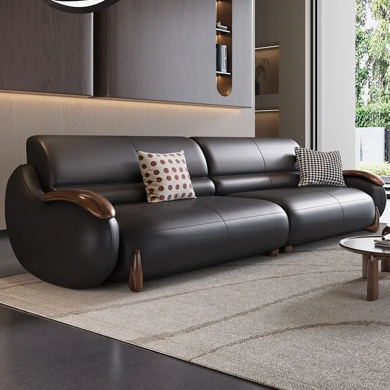 Wujin wood sofa, cowhide sofa, villa new Chinese style, living room modern and minimalist