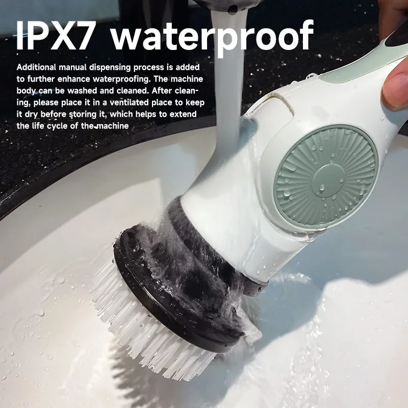 Multifunctional hand-held electric cleaning brush, with telescopic rod, bathroom floor and kitchen cleaning tools, no dead ends