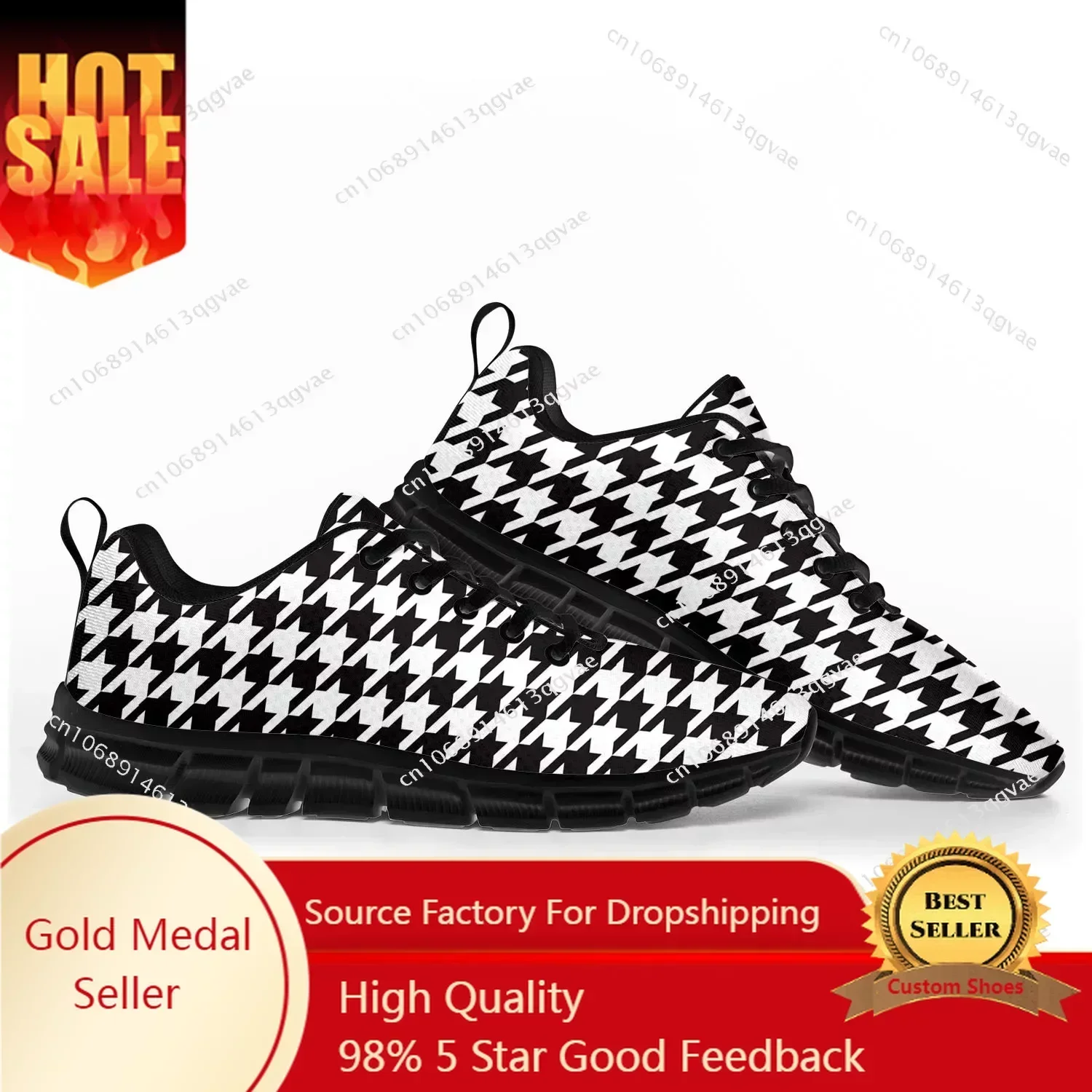 Houndstooth Pattern Pop Sports Shoes Mens Womens  Sneakers Casual Custom High Quality Couple Shoes Black
