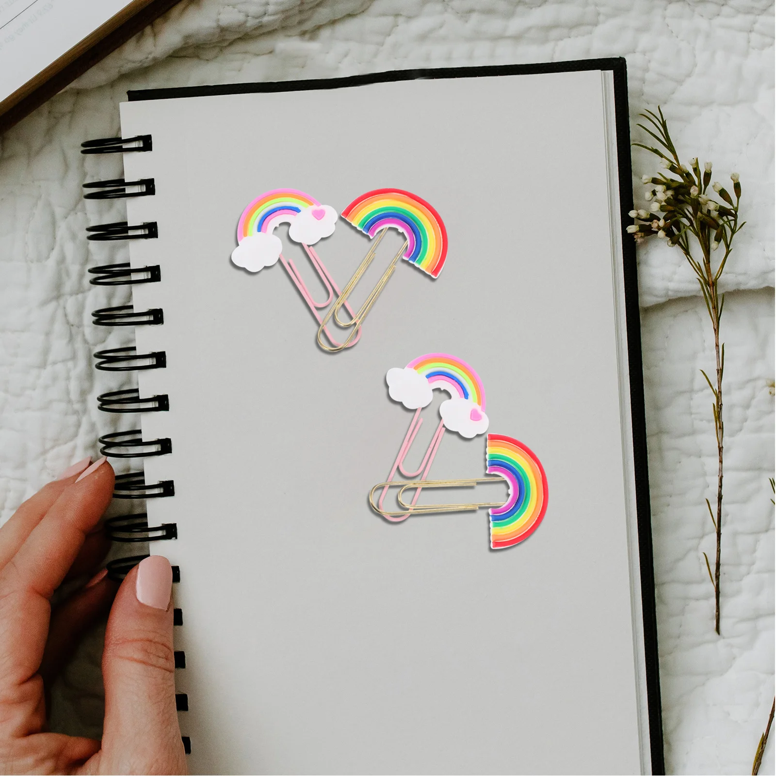 20Pcs Colorful Bookmark Clips Rainbow Shape Paper Clips for Office School DIY Bookmarks Photo Albums Cards Envelopes Decorative