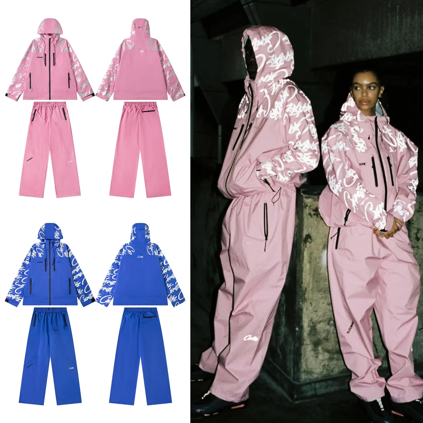 

Devil Island Reflective Letter Jaet Zipper Casual Long Pants Set American Street Sle Autumn Long Sve Men's Ensemble