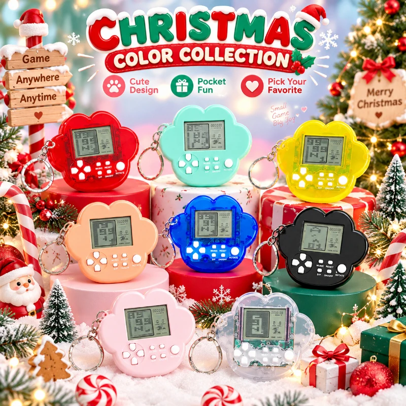 Creative Cat Paw Mini Game Keyring Classic Handheld Game Console Bag Hanging Ornament Holiday Gift For Christmas