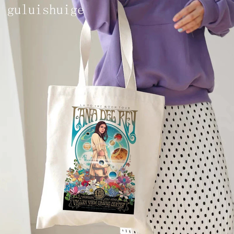 Shopping Bag Lana Del Rey Ldr Graphic Tote Harajuku Shopper Bag Women Canvas Shoulder Bag Female Anime Manga  Eco Large-capacity