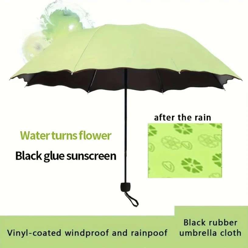Three-fold Sun Umbrella Sun Protection Manual Folding Umbrella Windproof Thickened Sun & Rain Umbrella 8 Ribs Flower Design