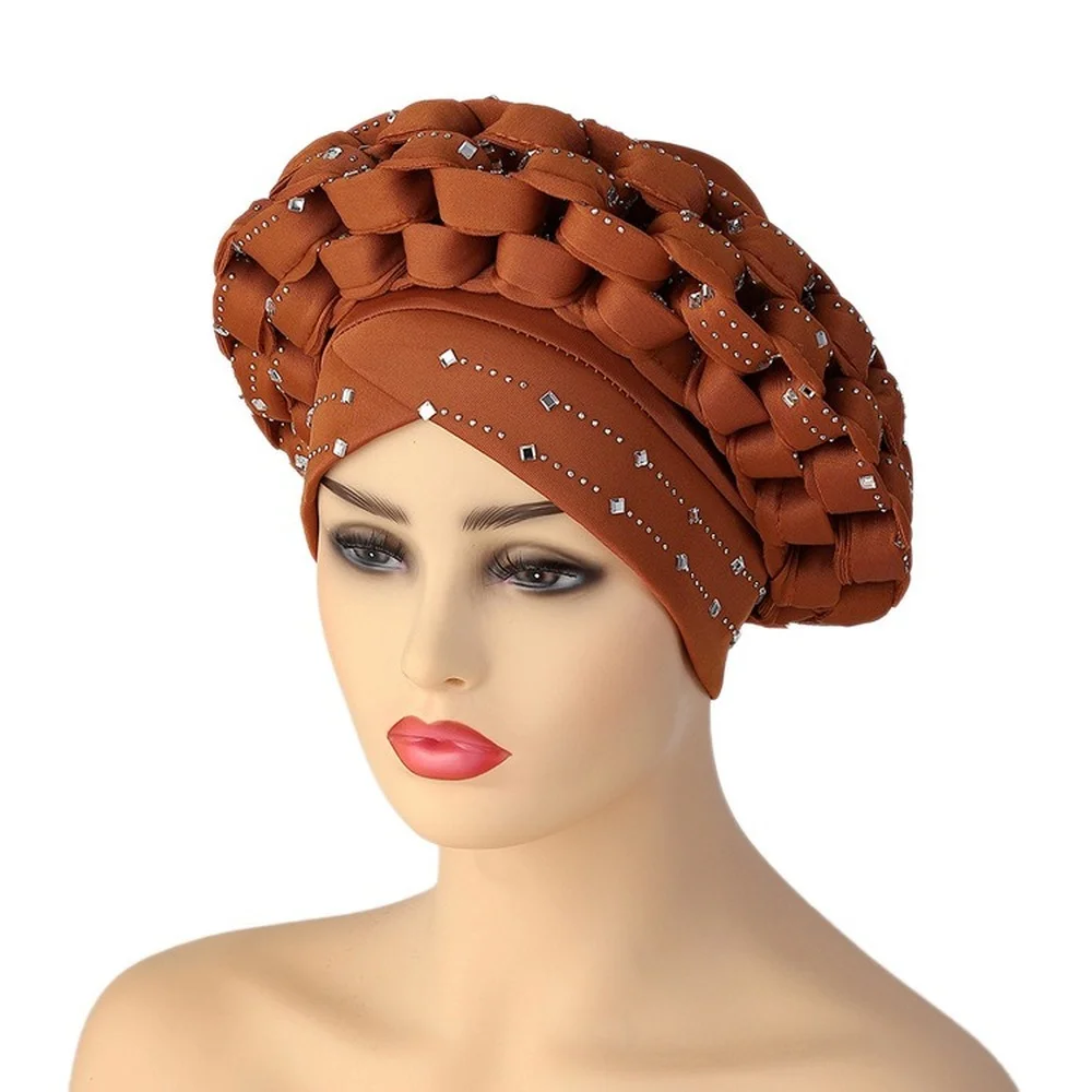 Muslim Scarf Hijabs African Pattern Pre-Tied Bonnet Turban Knot Cap Headwrap Hat Auto Gele Robe Africaine Hair Cover for Women