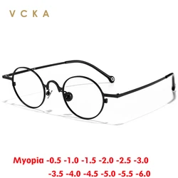 VCKA Vintage Titanium Round Myopia Glasses Frame Memory Women Men Anti Blue Light Optical Spectacles Eyewear -0.5 to -6.0
