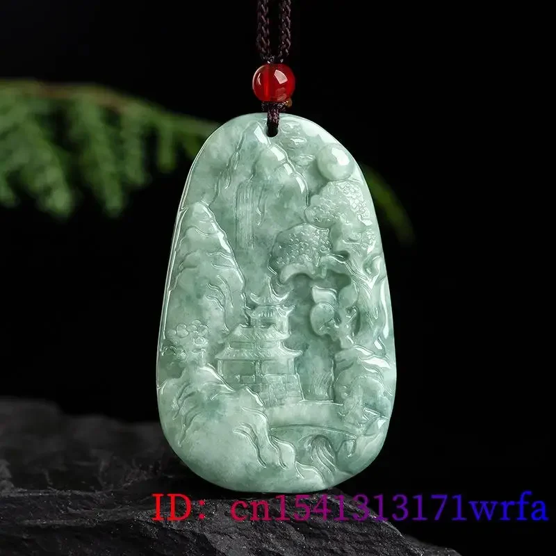 Burmese Jade Paisagem Pingente para Homens, Pingentes Esmeralda, Jadeite Verde, Talismãs Designer, Jóias de Pedra Natural, Presente