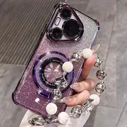 Pura70pro Bracelet Ring Shockproof Case for Huawei Pura 70 ultra pro + plus Nova 9 se 10 Mate50 Glitter Stand Holder Cover P 70