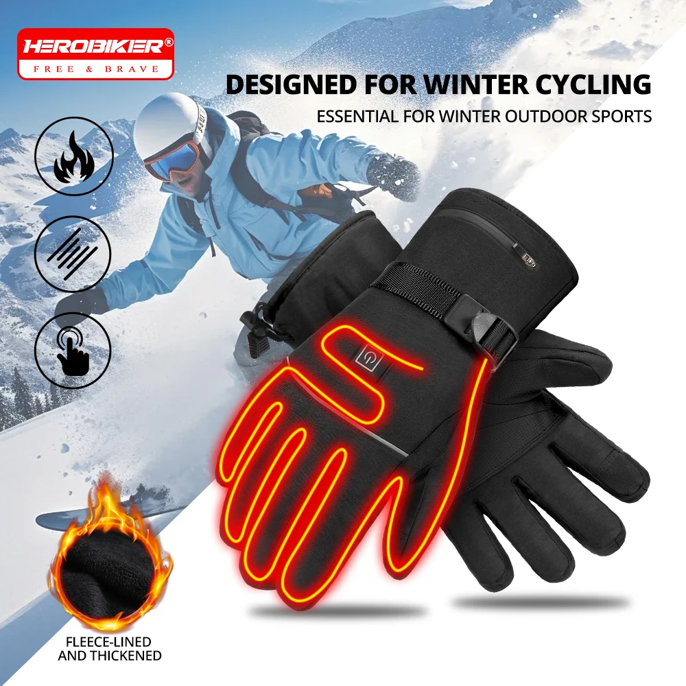 

Winter Electric Heated Gloves With Battery Hand Warmer Heating Gloves Motorcycle Thermal Touch Screen Waterproof Bike Gloves