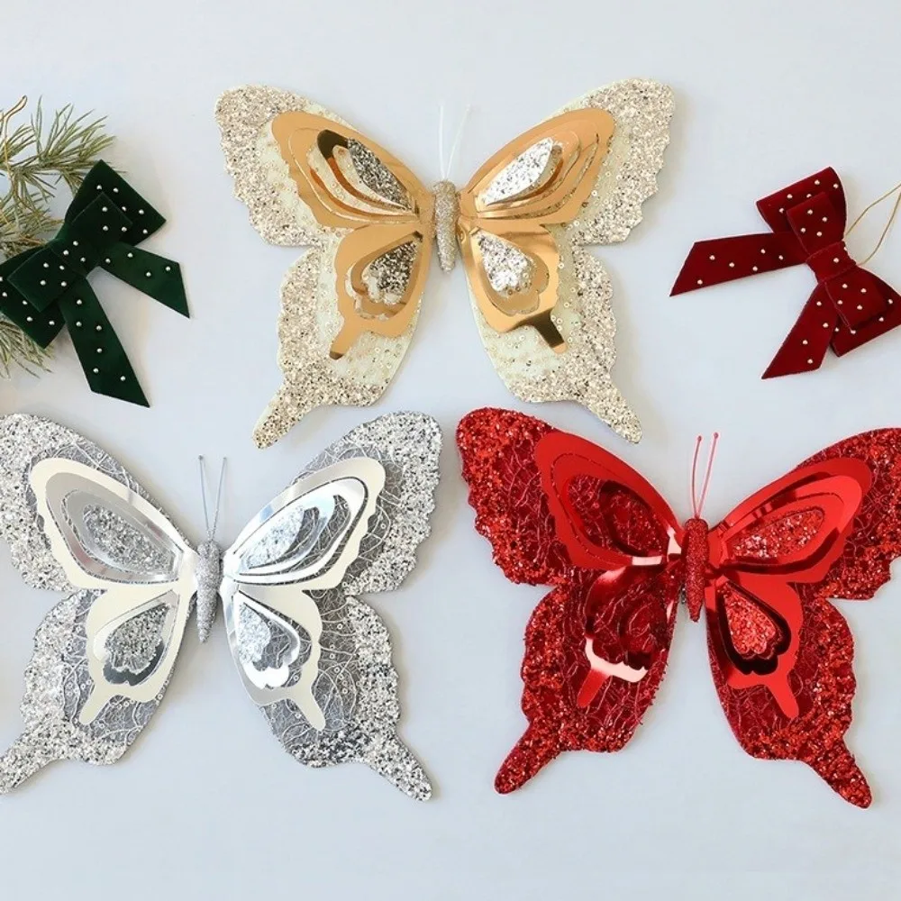 

Glitter Christmas Butterfly Pendant with Clip Realistic Artificial Butterfly Ornaments Reusable Colorful Butterfly Hanging Decor