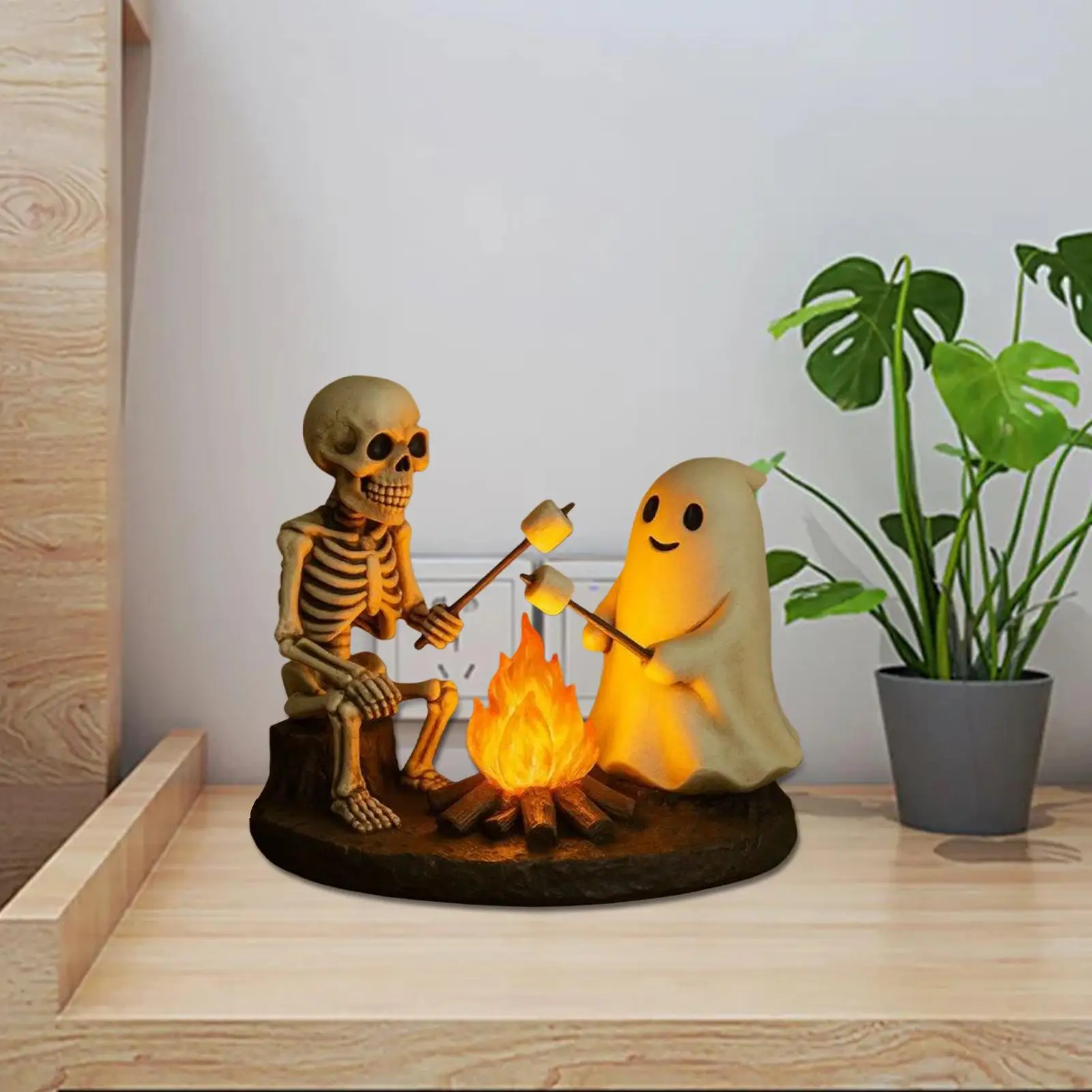 Halloween night light Skeleton and Ghost Bonfire Night Lamp Skeleton Ghost Campfire Flickering Night Light Indoor Figurine Lamp