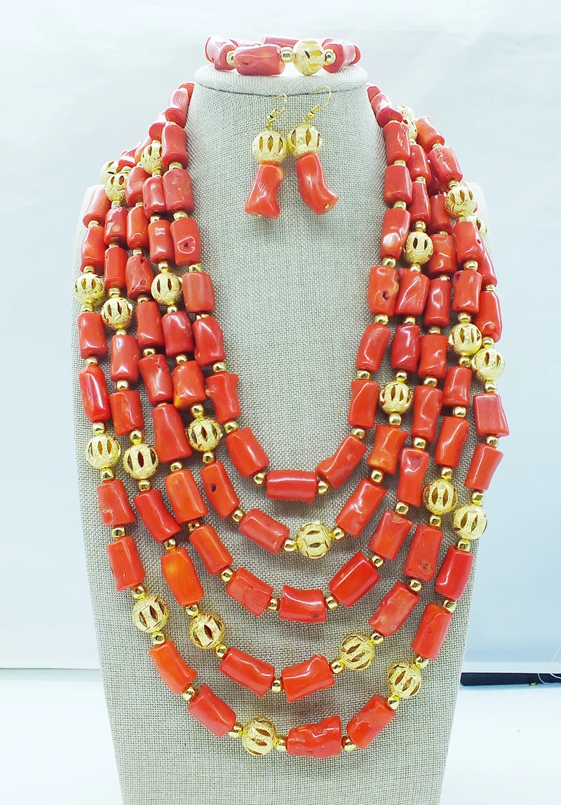 Nigerian Wedding Coral Jewelry Set African Costume Beads Jewelry Set