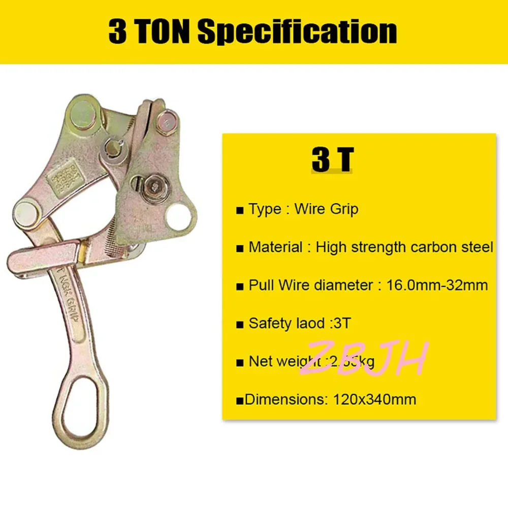 3T Cable Wire Grip Steel Pulling Tool for Wire Rope Cable Clamp Wire Pulling Grip