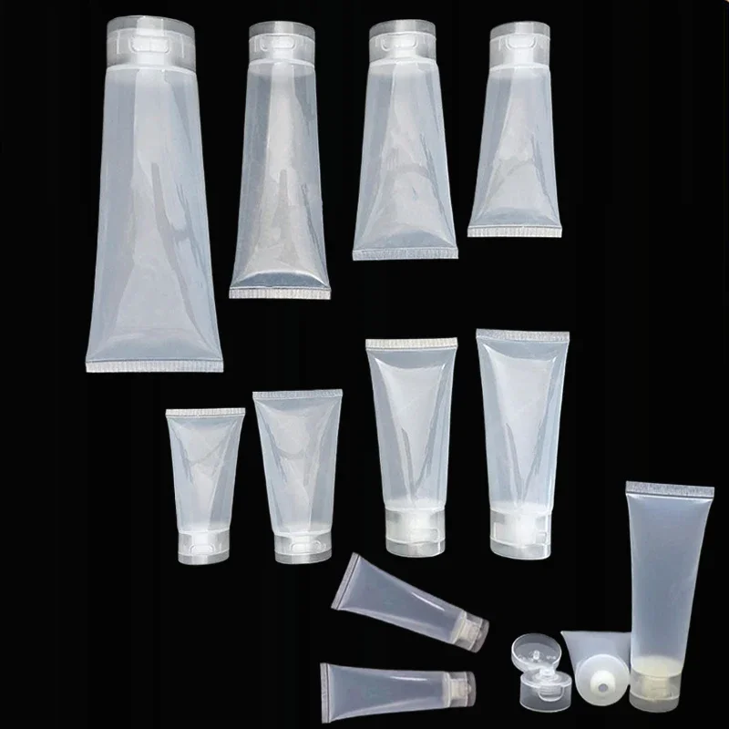 

100Pcs Empty Plastic Soft Tubes Bottles Refillable Facial Cleanser Hand Cream Cosmetic Lotion Flip Lid Makeup Sample Containers