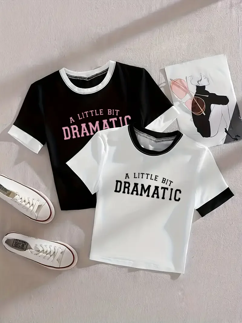 2-Pack - Letter Print Round Neck T-Shirt, Spring and Summer Casual Short-Sleeved T-Shirt