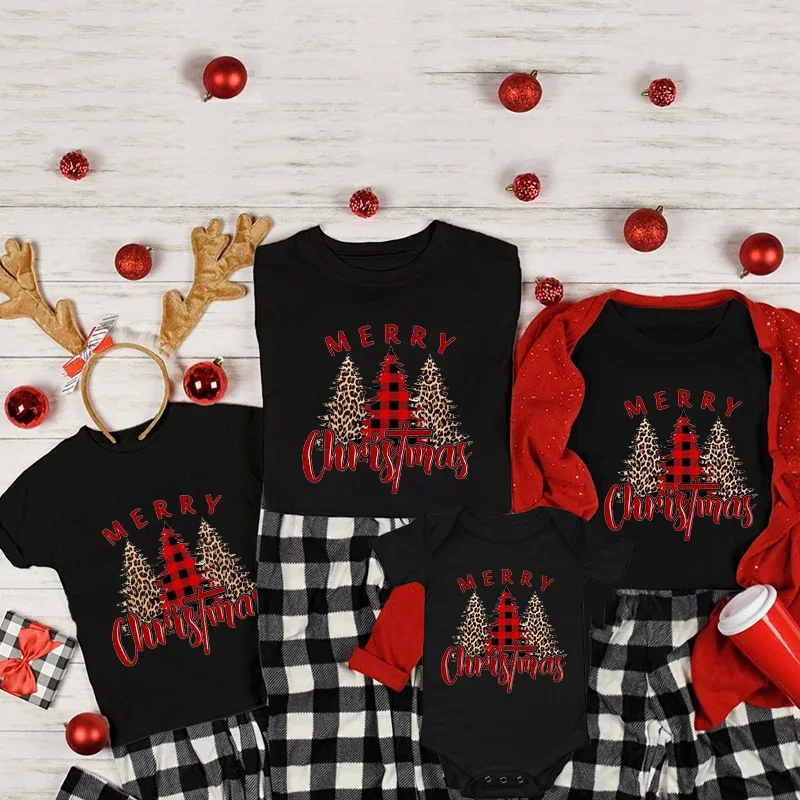 Merry Christmas Family Matching Cloth Mother Father Kid Tshirt Baby Romper Christmas Matching Tshirts Family Look Xmas Gift