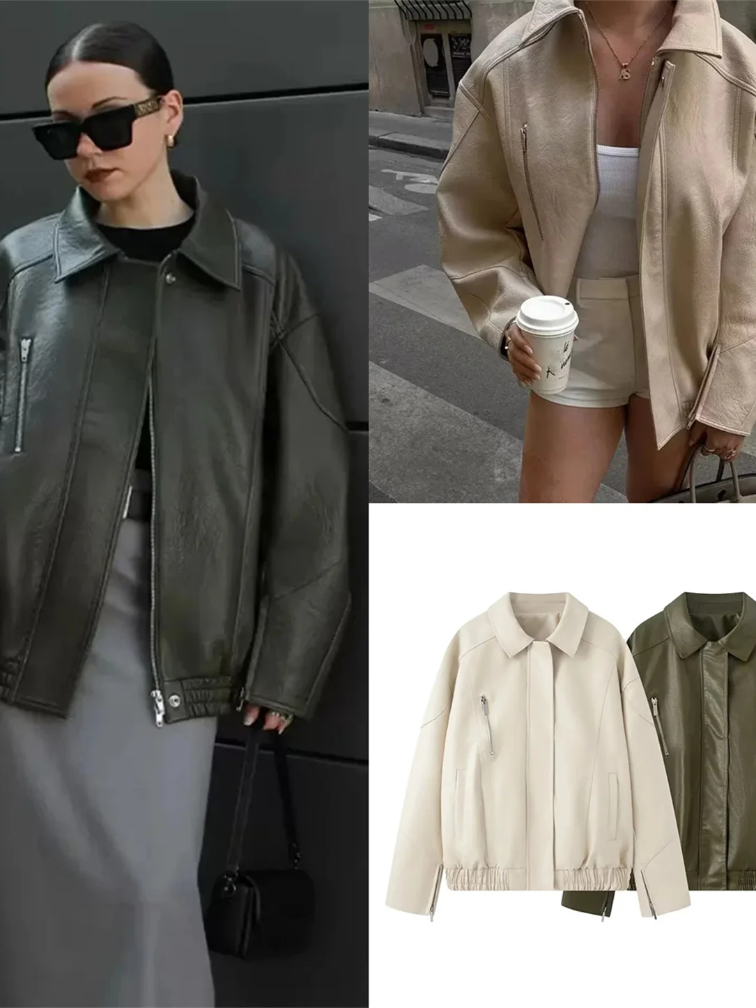 

Z-Sle женская повседневная свободная куртка из искусственной кожи, осенняя новая мода, простая верхняя одежда в стиле ретро, длинное пальто на молнии