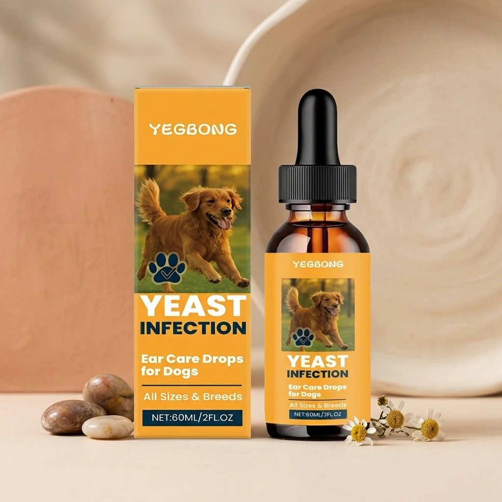 Dog Ear Cleaner Drops 60ml Gentle Cleaning Formula for Ear Wax Removal and Itch Relief Plant Extracts Ear Wash Solution for All