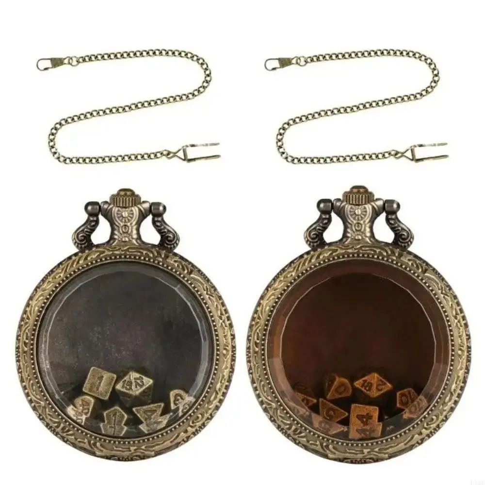 Alloy Dice Watch Case Transparent Cover Dice Storage Structure Vintage Pocket Watch Shell Detachable Waist Chain Retro