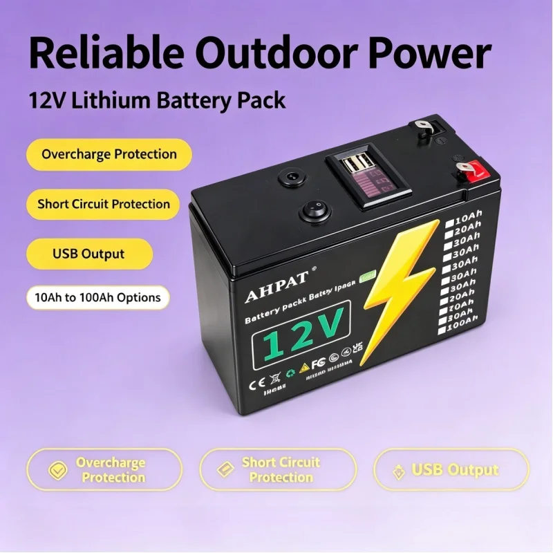 Portable 12V 10‑100Ah Lithium Battery Pack Outdoor Camping Power Supply Fit For Camera LED Light And Spray Device