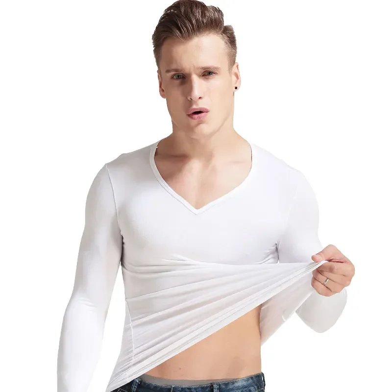Men's thermal underwear Modal V-neck crew neck thin autumn clothes slim-fitting long-sleeved bottoming shirt autumn men's top