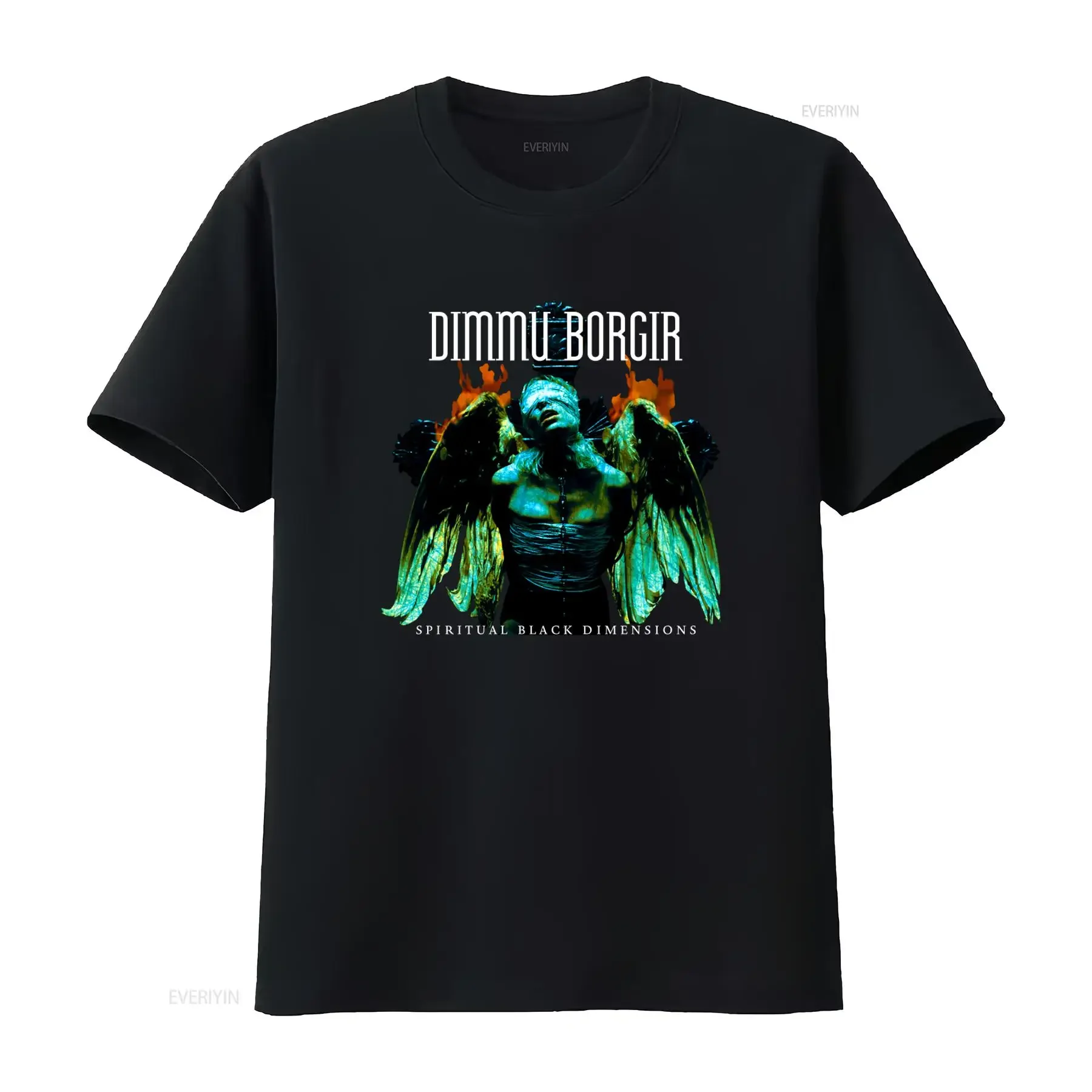 Dimmu Borgir Spiritual Black Dimensions Metal Band T shirt with Burning Wings Design vintage Washed Breathable Stylish Slightly