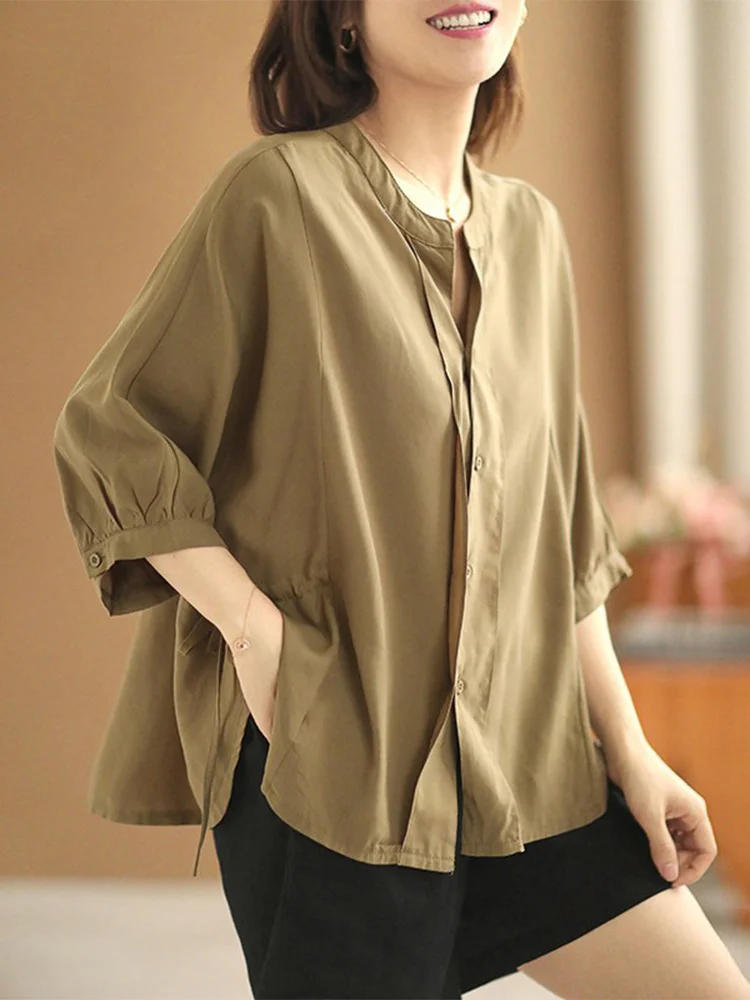 

Women's V-ne Silk ort Sve irt Cotton Linen Casual Summer Faion Commute Sle Regular Fit Loose irt
