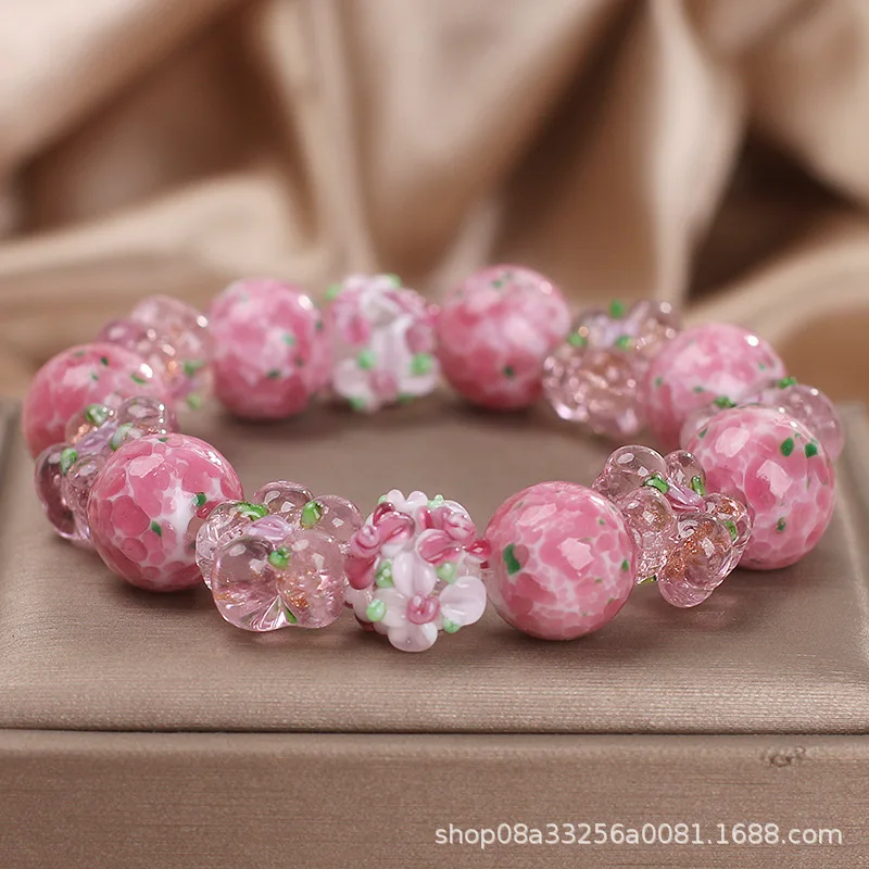 

Высококачественный женский браслет из бисера с розовым вишневым стеклом и кристаллами для девочек, сладкий цветок, подарок для лучшего друга