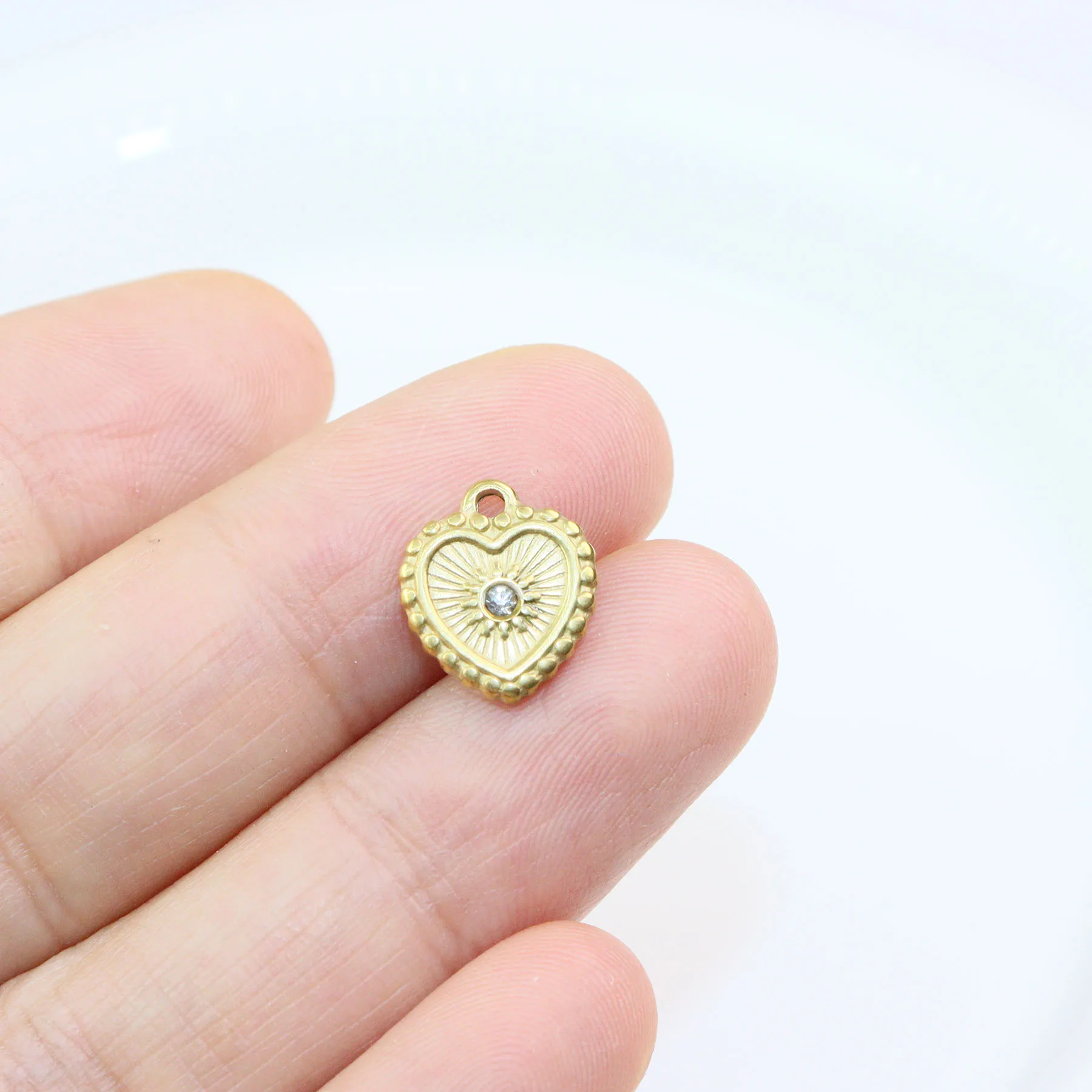 5pcs Stainless Steel Heart Stone Jewelry Charms Pendant DIY Handcraft  Vacuum Plate Waterproof Antiallergic