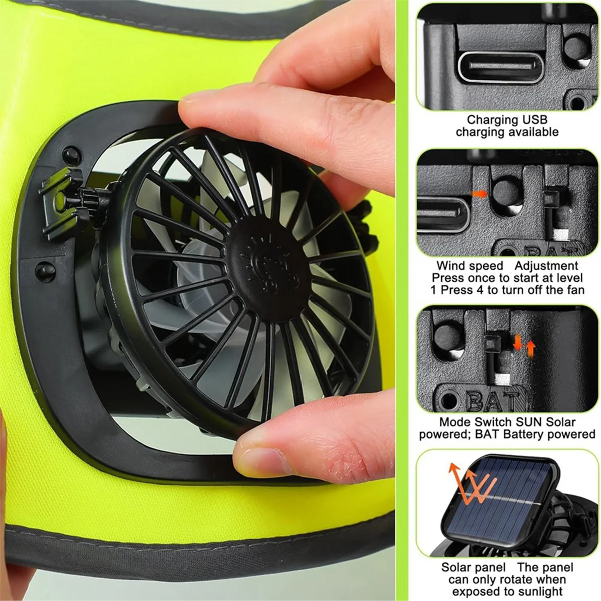 AA25 Hard Hat Solar Fan Outdoor Hat Clip Cooler Outdoor Travel Hiking Fishing Activities Cooler Summer Hat Clip Cooler Fan