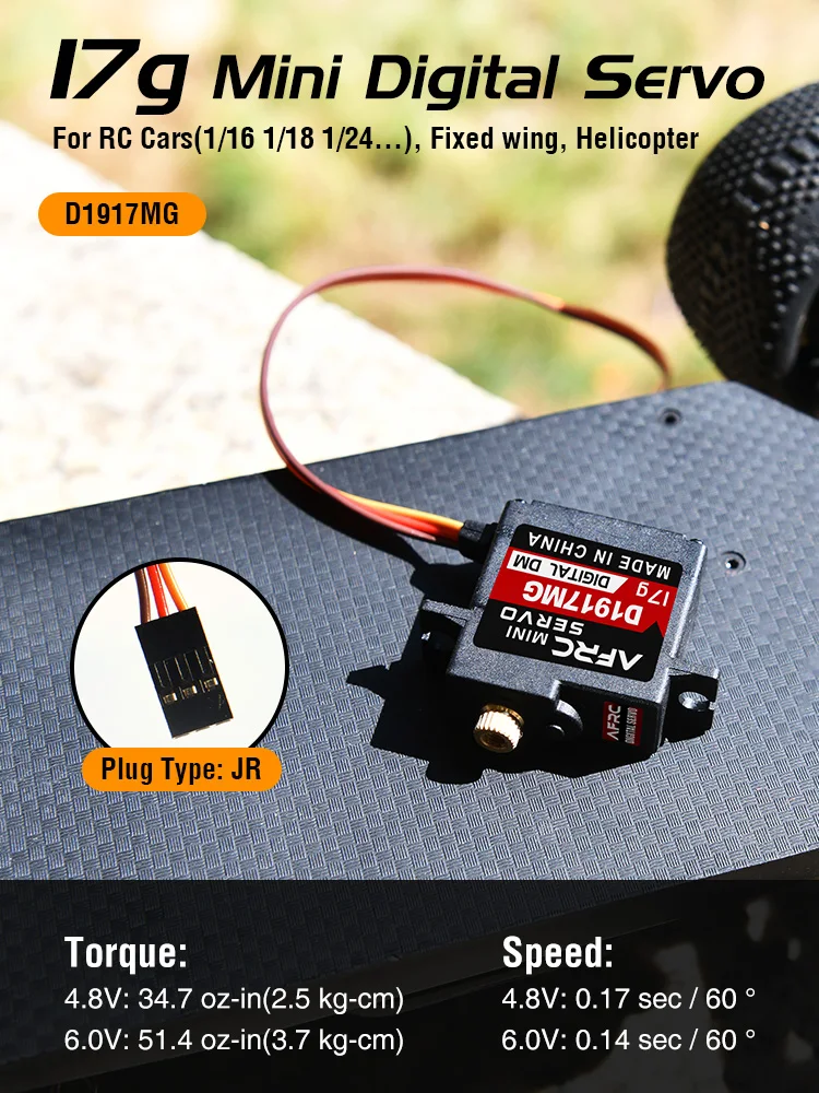 AFRC D1917MG 17g Mini Digital Servo mit Metallgetriebe für 1/16 1/18 1/24 RC-Autos, Starrflügler und Helikopter - Einzelpackung/Doppelpackung – Detail 1