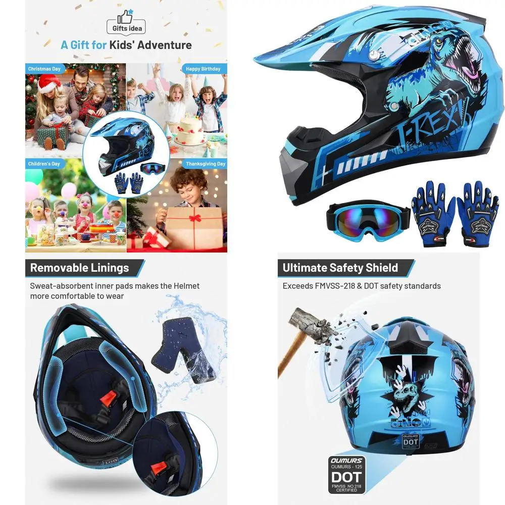 

Youth Dirt Bike Helmet with Goggles and Gloves, Suitable for 5-14 Years, ATV Helmets for Kids, Motocross BMX MX UTV Offroad Stre