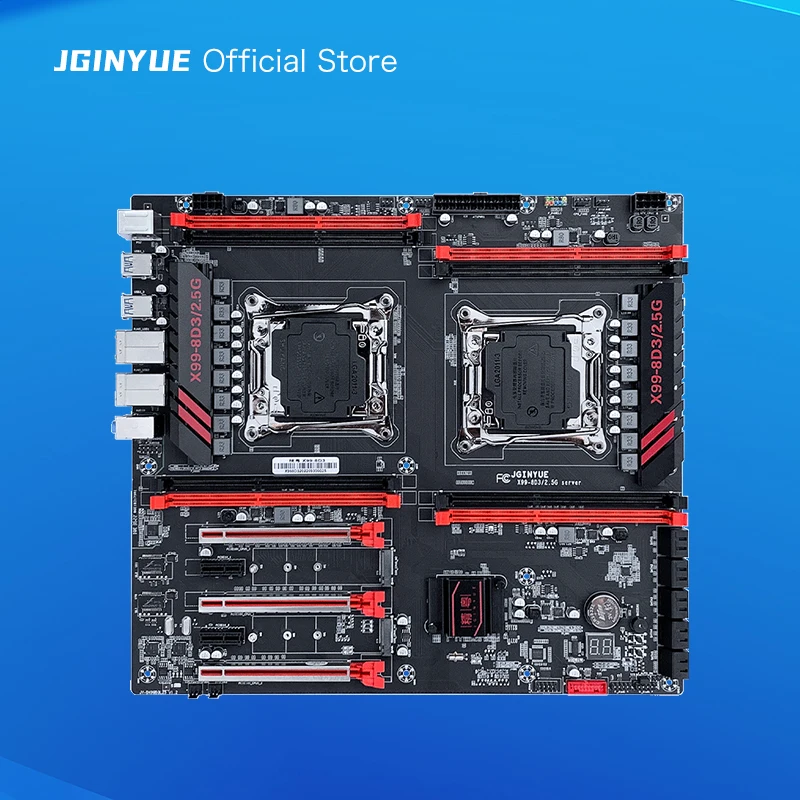 JGINYUE 듀얼 CPU 마더보드, X99, LGA 2011-3 지원, Xeon E5 V3 V4 CPU DDR3 메모리, 8 채널 듀얼 2.5G 네트워크 카드 X99-8D3