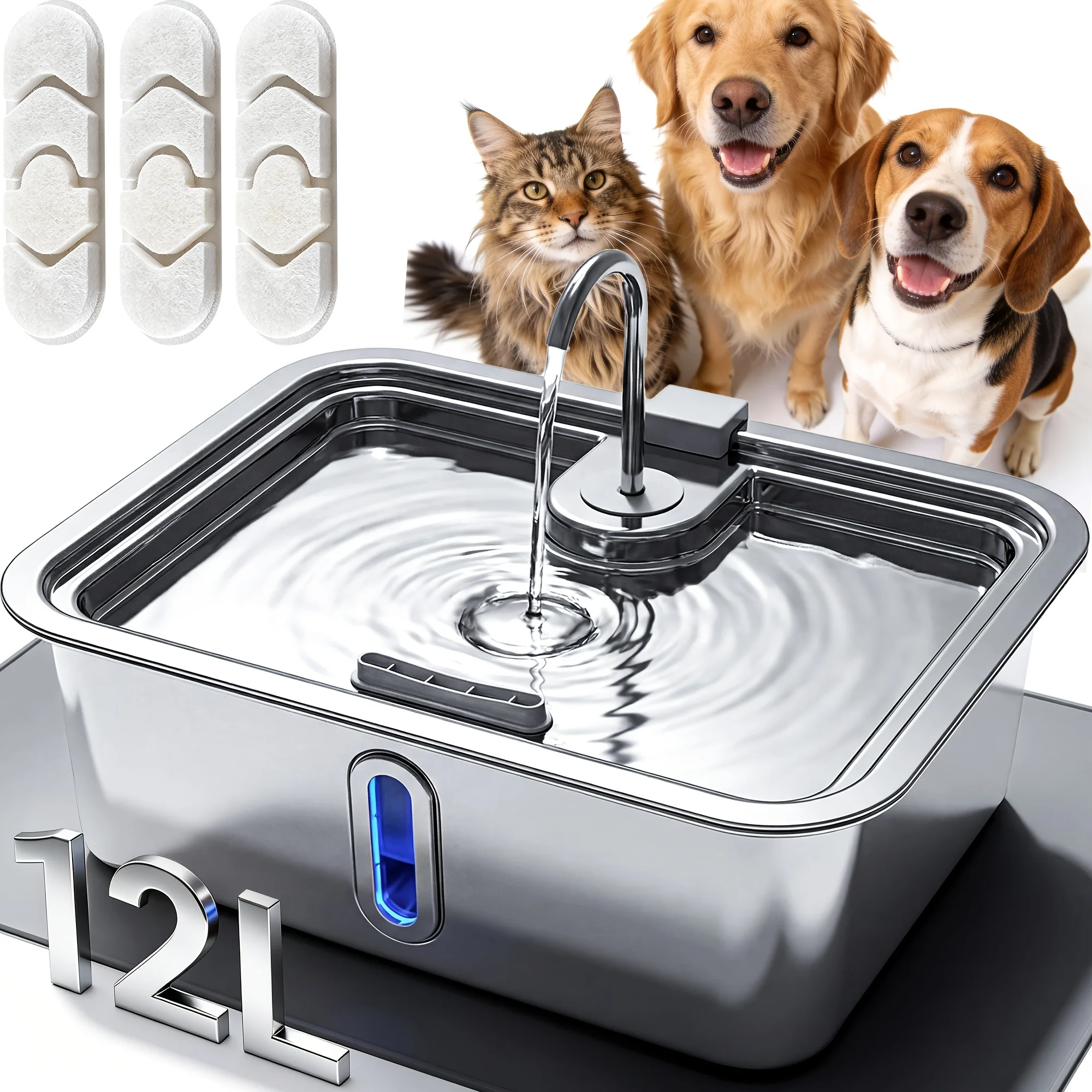 3.17gal/3.96gal/4.76gal Automatic Dog Water Fountain with Filter, Stainless Steel Pet Water Feeder, Wider Deeper Mouth, 5-Layer Filtration, Ideal for Cats And Dogs, Easy to Clean, Without Battery JUYHGV