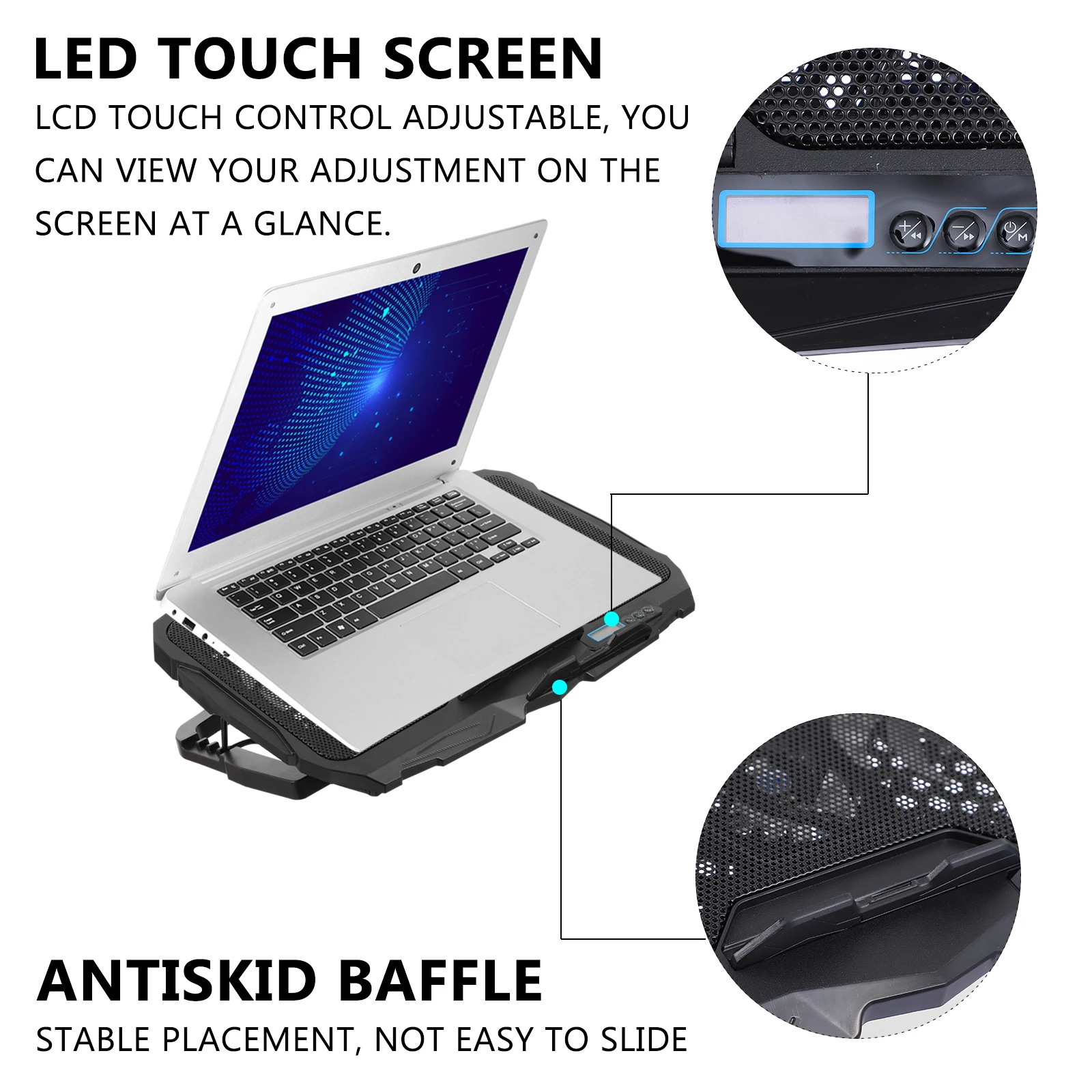 

Heat Sink Laptop Stand Cooler Cooling Pad Quiet Fan Notebook Iron with LED