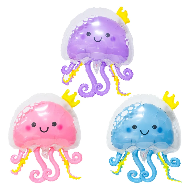 New Jellyfish Bubble Ball Double Crown Jellyfish Tri Color Floating Air Balloon Cartoon Jellyfish Party Decoration