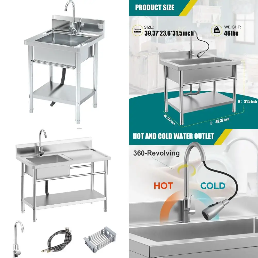 

Commercial Stainless Steel Single Bowl Sink Set with Hot and Cold Faucet for Restaurant Kitchens and Bathrooms