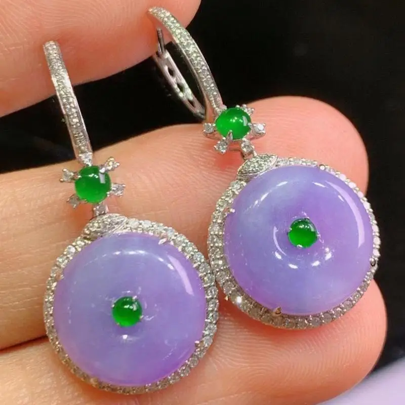 Classic natural chalcedony ice violet round earrings for women vintage light luxury charms Drop earings wedding jewelry