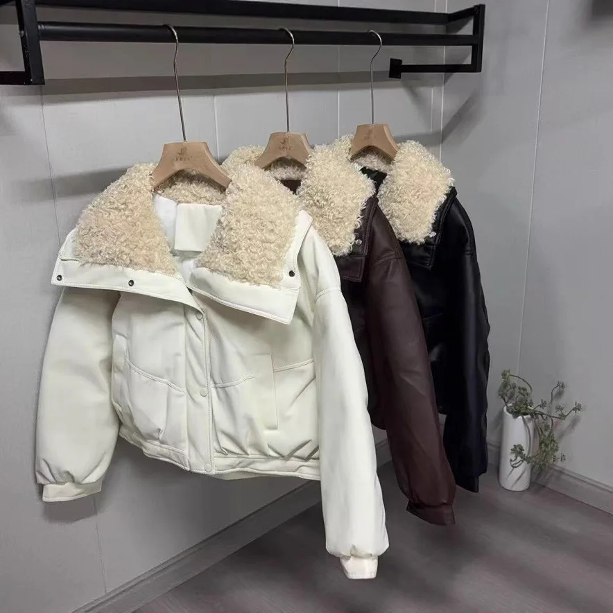 الشتاء خمر موضة جديدة الأمريكية الأوروبية المرأة بدوره إلى أسفل طوق كم طويل عادية العصرية فضفاض مبطن معاطف الإناث بلايز