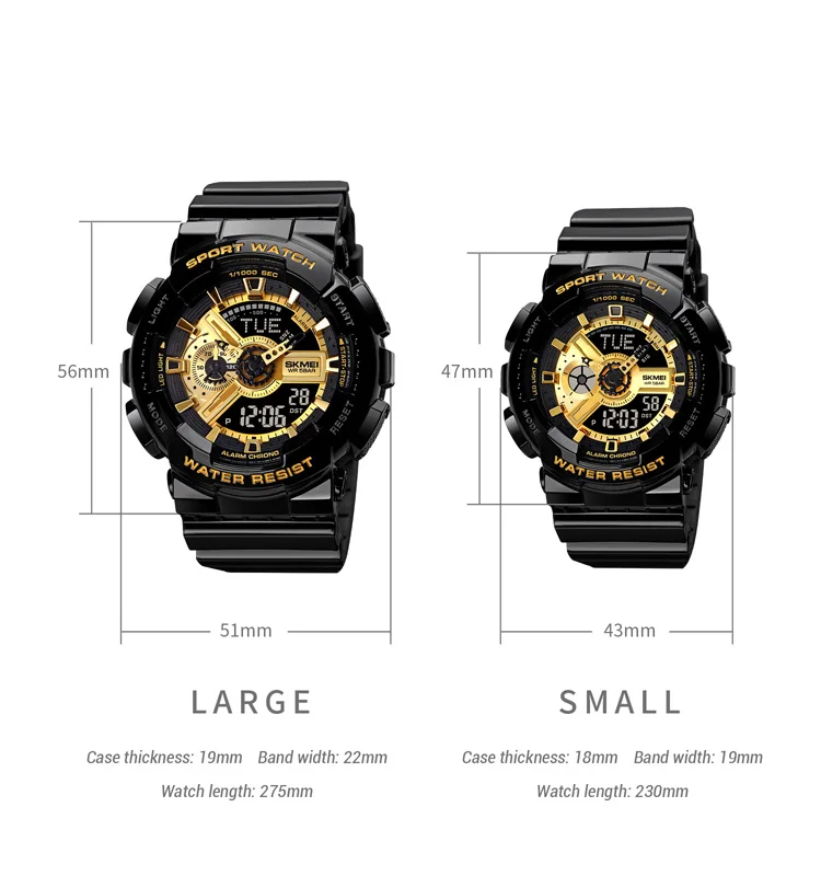 SKMEI Youth Fashion Cool Wristwatch LED Light Digital Men WomenWatches Waterproof World Time Chrono Clock Reloj Hombre 2 Size