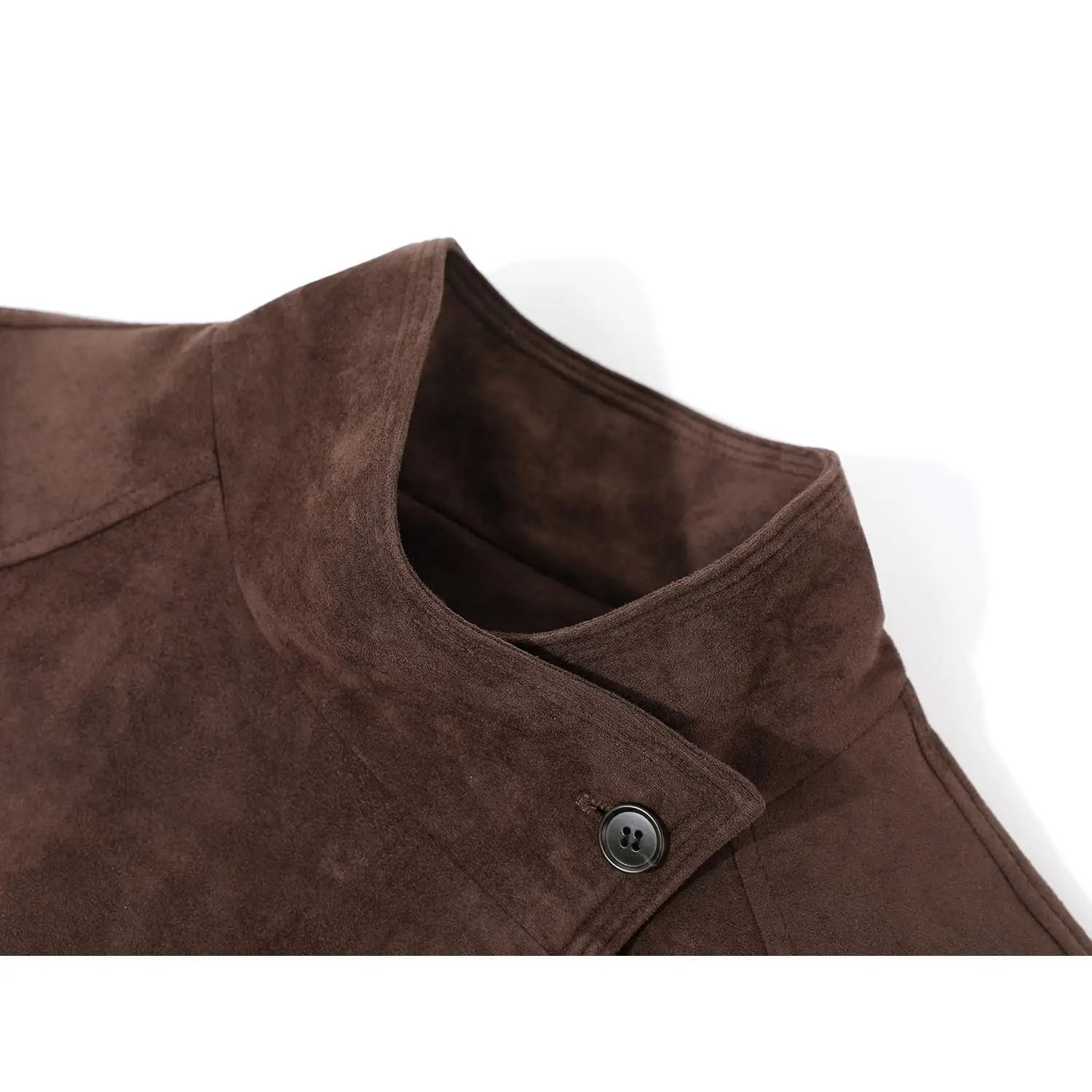 A retro Maillard brown stand-up collar leather jacket for women, a new autumn style American high-end casual long jacket