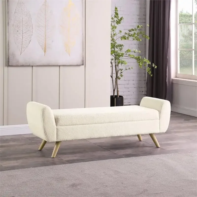 Modern Wood Legs Home Décor|Bench with Storage for Living Room & Bedroom, Large, Sherpa Cream