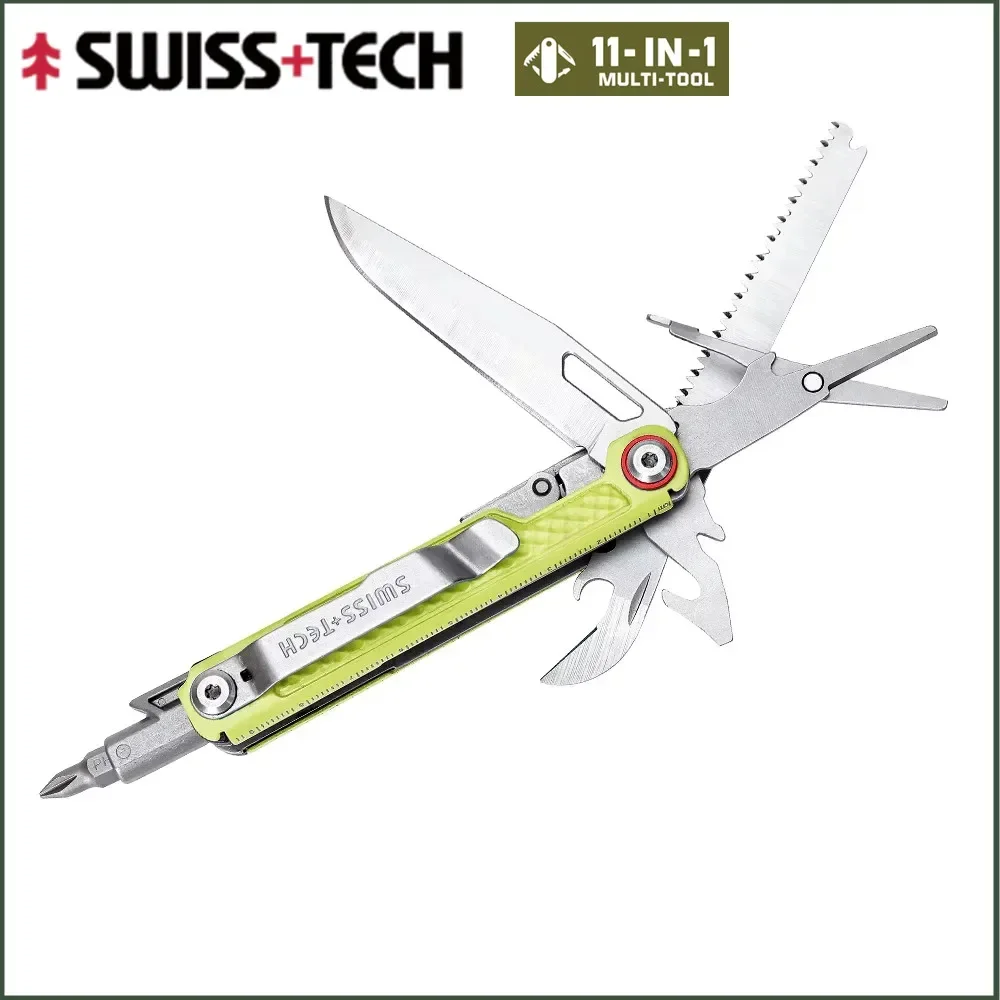 SWISS TECH 11 IN 1 Multitool Mini Folding Knife Outdoor EDC Tactical Camping Survival Tools Portable Pocket Knife Scissors