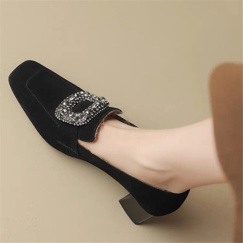 New Spring winter Classic Women flock Office Pumps square High Heels Work Wedding Shoes Lady pumps