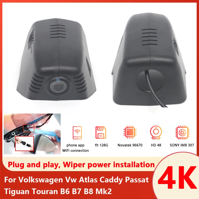 

Plug and play DashCam For Volkswagen Vw Atlas Caddy Passat Tiguan Touran B6 B7 B8 Mk2 Hidden 2160P Wifi Car Dvr Dash Cam Camera