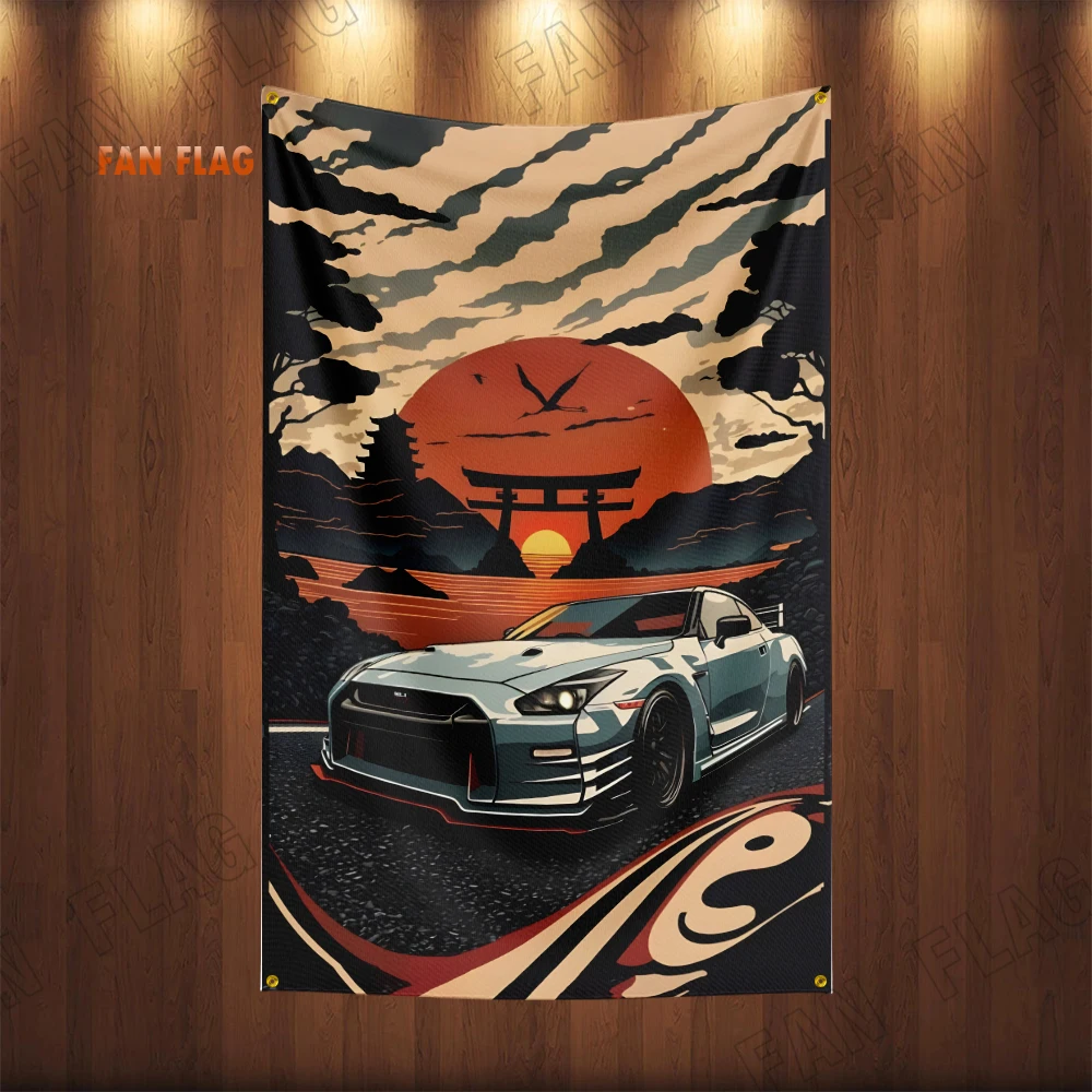 90X150CM JDMs GTR Flag Car Banner Poster Tapestry For Party Banners Table Wall Decoration Room Home Outdoor Decor Racing R34 R35