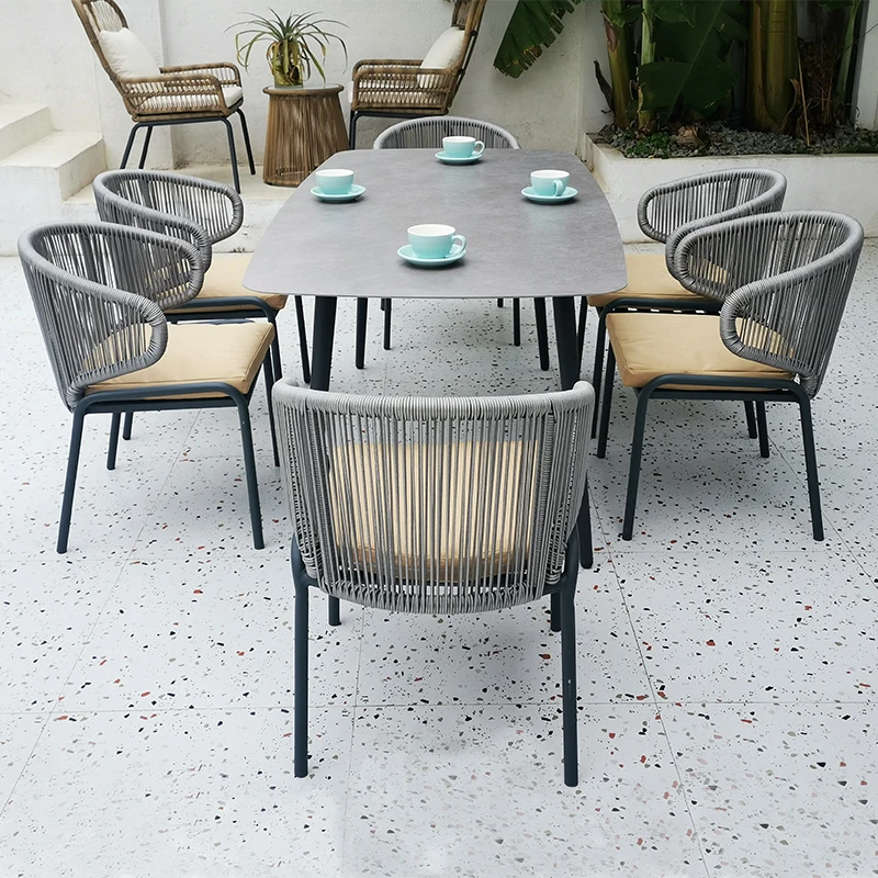 

# Dining Set Creative Living Room Patio Rattan Balcony Table Chairs Metal Simple Hotel Leisure Outdoor