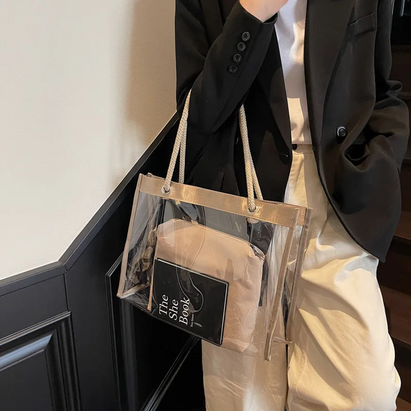 

2025 Translucent Jelly Tote Bag | XL Capacity Makeup Organizer Purse | Multi-Pocket Anti-Spill Shoulder Bag for Women